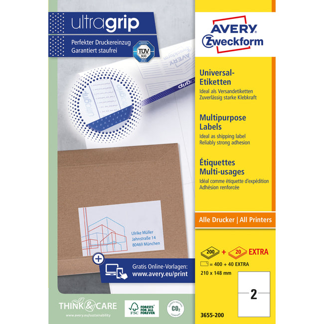 Avery Zweckform -  Etiket avery 3655 210x148mm a5 wit 400st