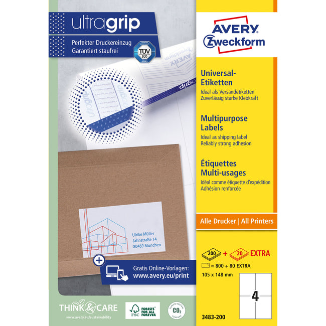 Avery Zweckform -  Etiket avery 3483 105x148mm a6 wit 800st
