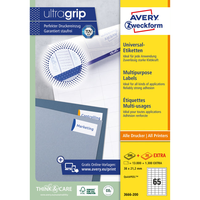 Avery Zweckform -  Etiket avery 3666 38x21.2mm wit 13000st