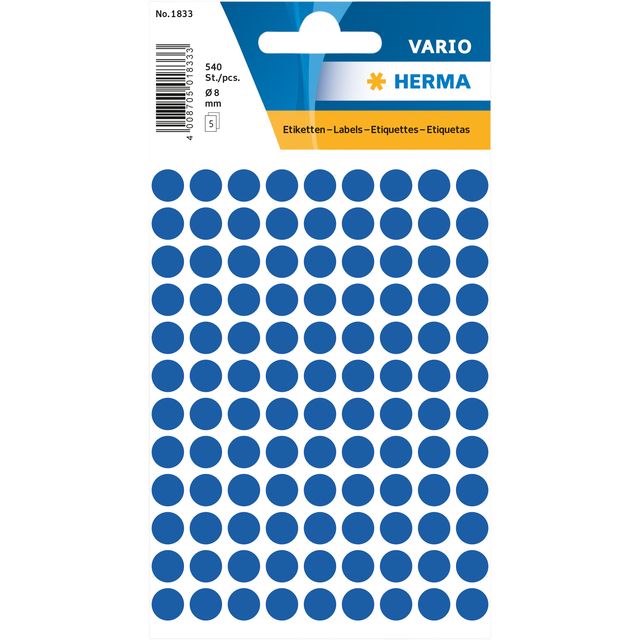 HERMA -  Etiket  1833 rond 8mm donkerblauw 540st
