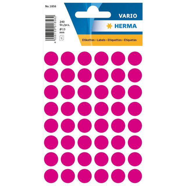 HERMA - Etiket 1856 rond 13mm roze 240 stuks | 10 stuks