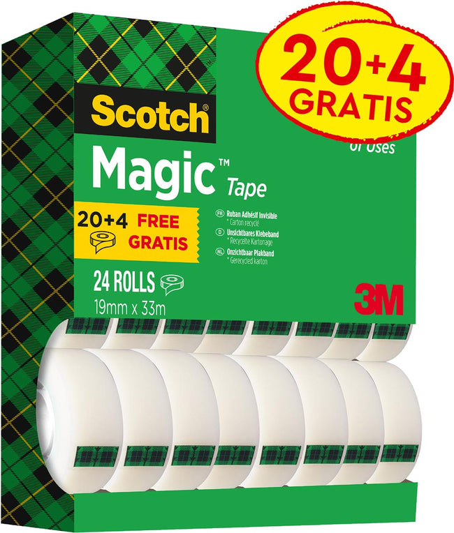 Scotch - Magic E Klebeband ft 19 mm x 33 m, Wertpack mit 24 Rollen