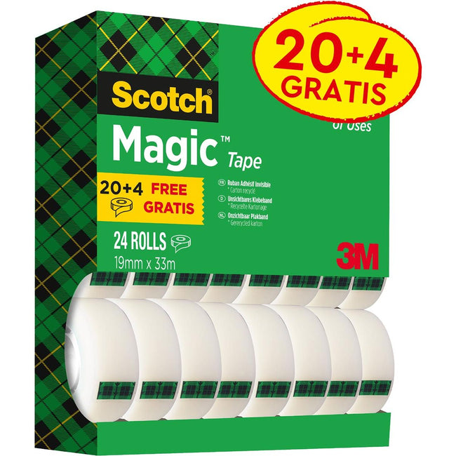 Scotch - Magic E Klebeband ft 19 mm x 33 m, Wertpack mit 24 Rollen