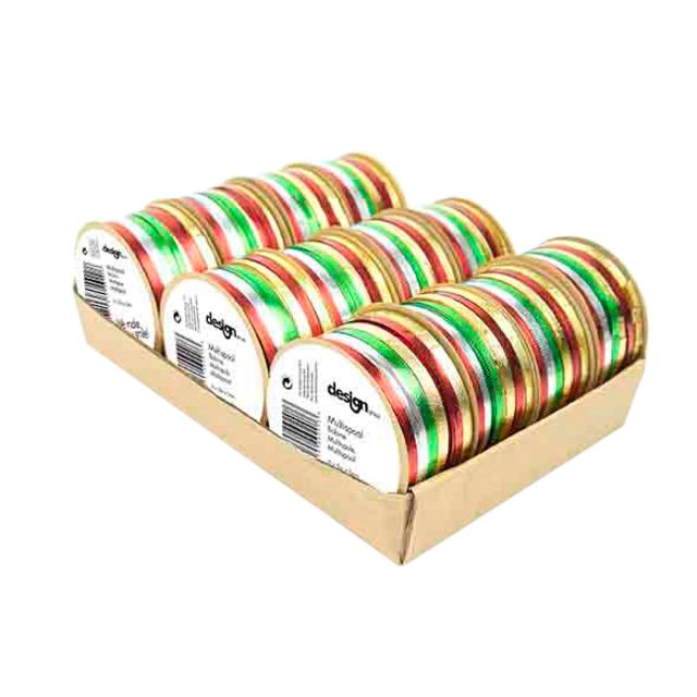 Hoomark - Ruban cadeau IG métallique présentoir 6x5m avec 12 rouleaux paillettes/perle | 12 pièces