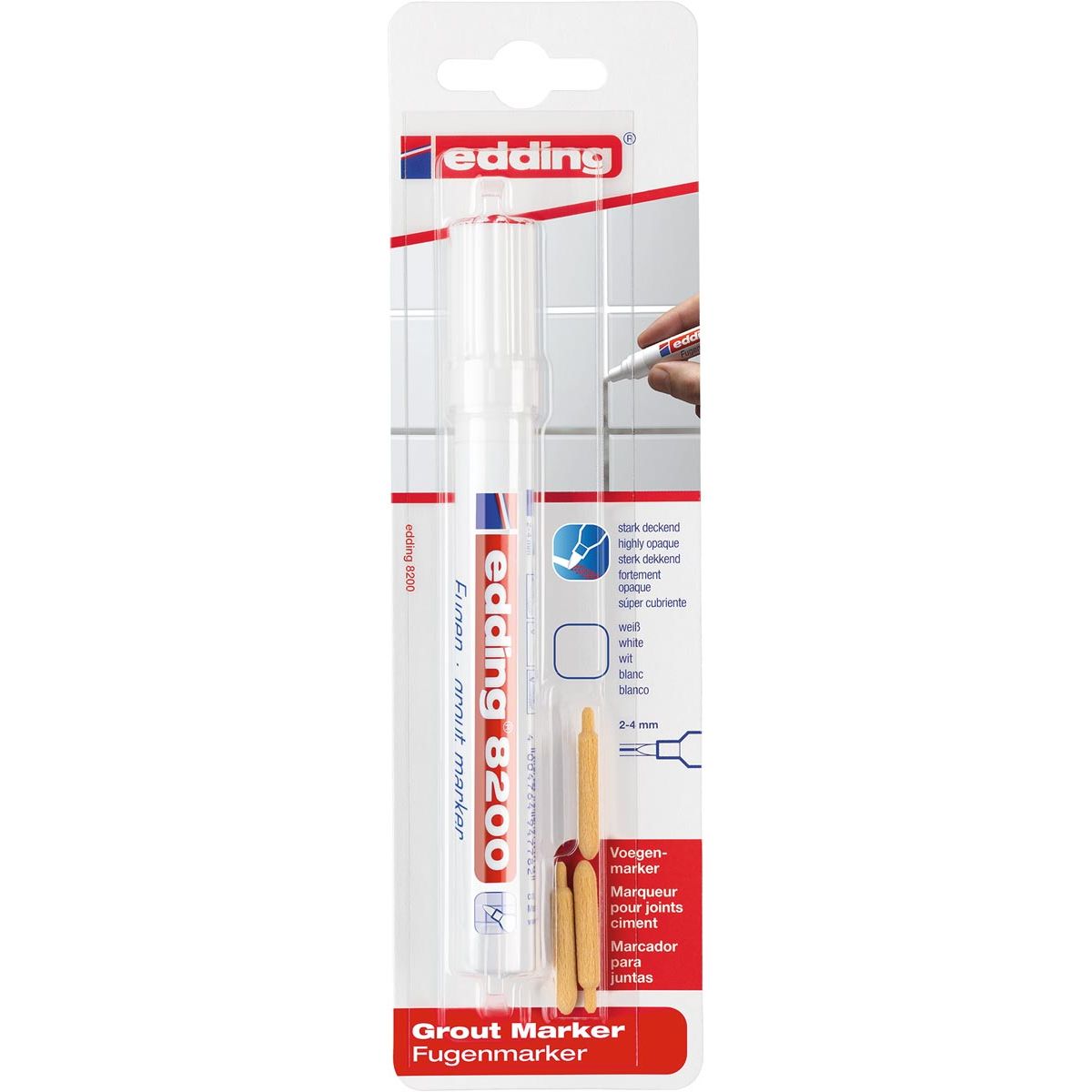 Edding -  voegenmarker e-8200, wit, op blister