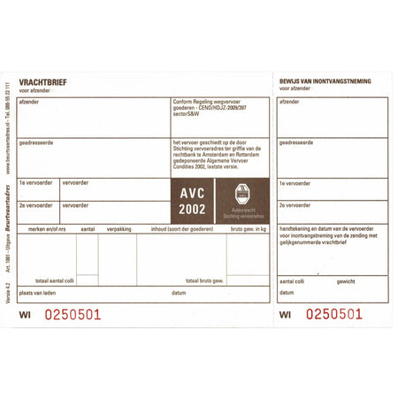 IEZZY - Lettre de voiture BVA 1001 19x12cm 3 volets 100 pièces vierge