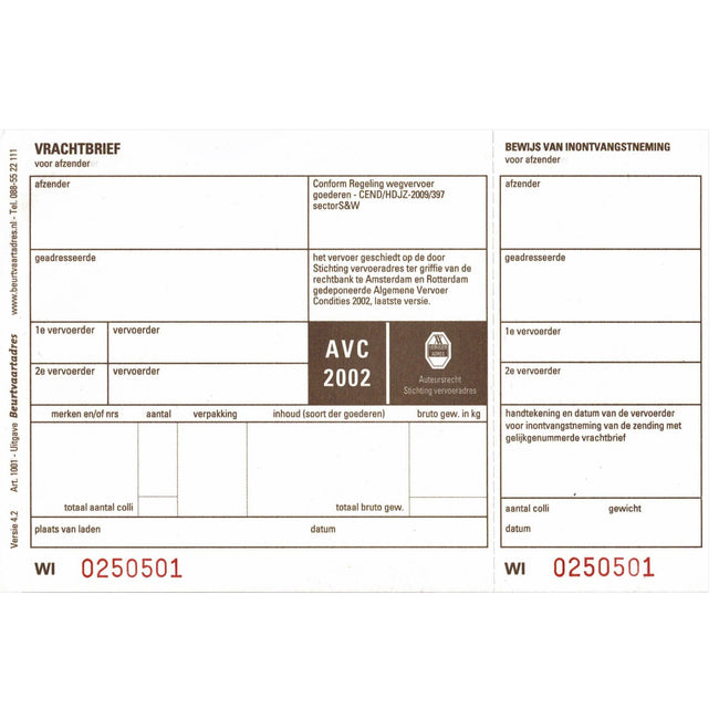 IEZZY -  Vrachtbrief  bva 1001 19x12cm 3voud