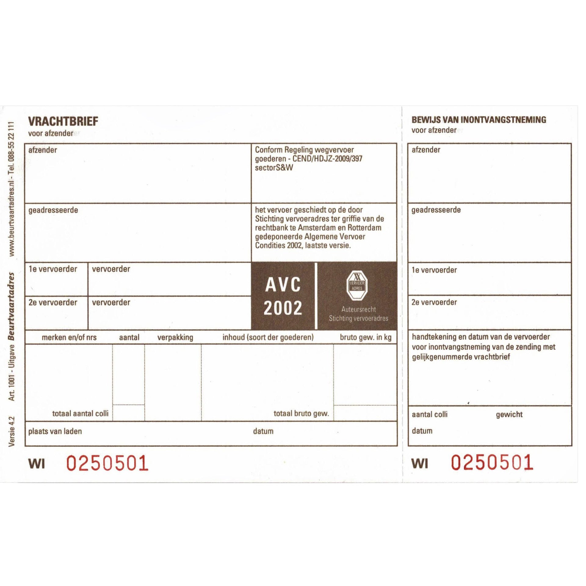 IEZZY - Carta de porte BVA 1001 19x12cm 3 veces 100 piezas en blanco