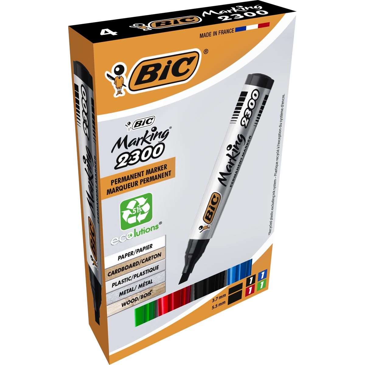 BIC - Permanent Markierung 2300 Ecolutions, Schachtel mit 4 Teilen, Assorti