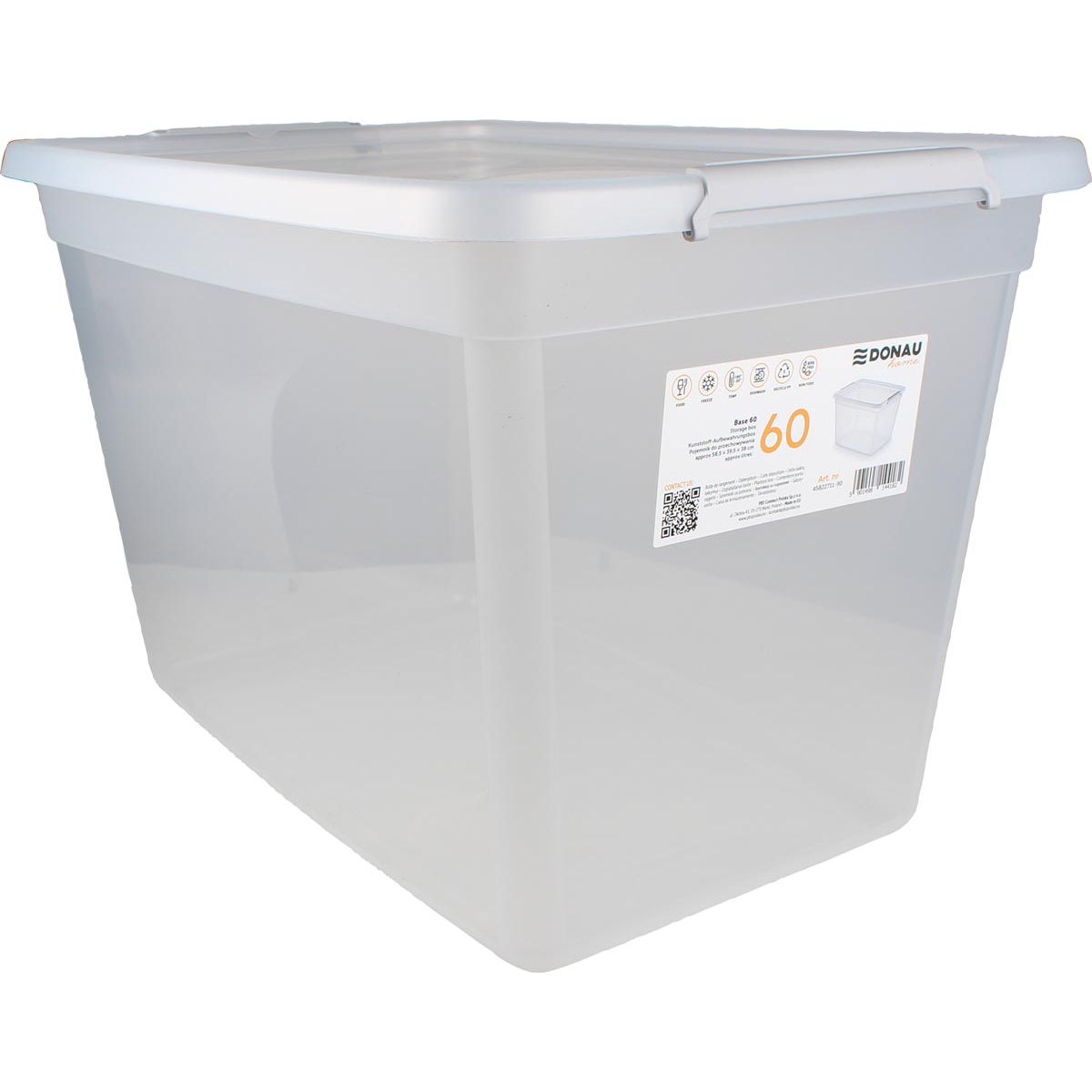 DONAU Home - contenitore portaoggetti, 60 litri, trasparente
