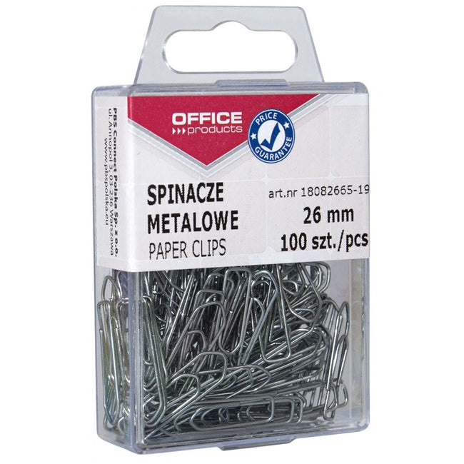 OFFICE products -   papierklemmen, 26 mm, metaal, plastic ophangdoosje van 100 stuks