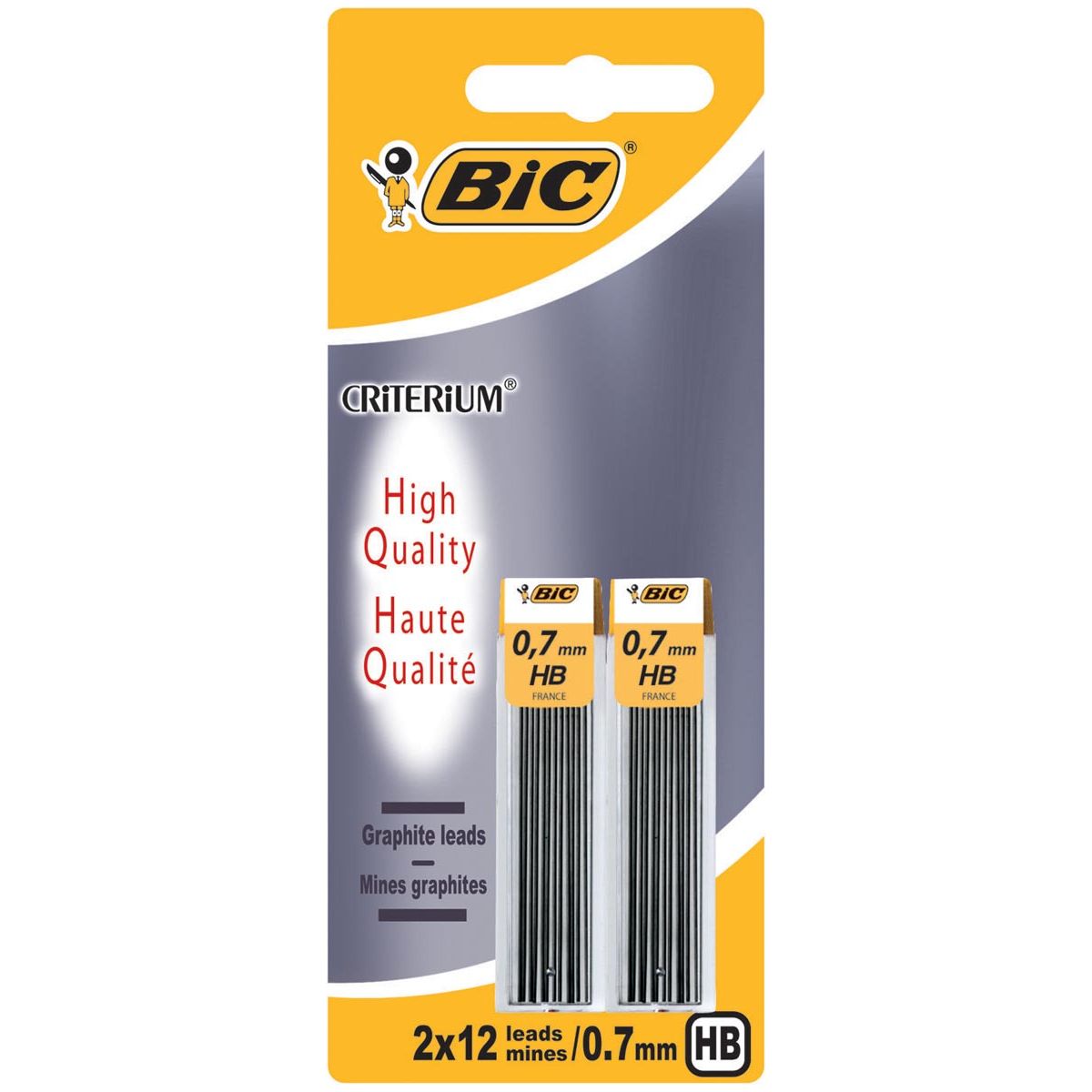 Bic - potloodstiften, 0,7 mm, HB, blister van 2 etuis van 12 stuks