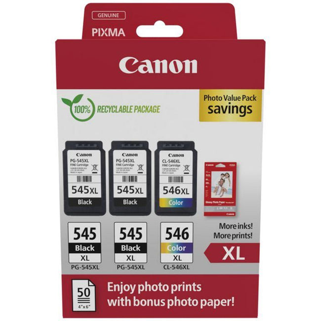 Canon - Value Pack fotografico 2 x PG-545XL + 1 x CL-546XL, 300 400 pagine, OEM 8286B015, 4 colori