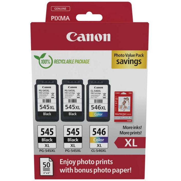 Canon - Photo value pack 2 x PG-545XL + 1 x CL-546XL, 300400 pagina's, OEM 8286B015, 4 kleuren