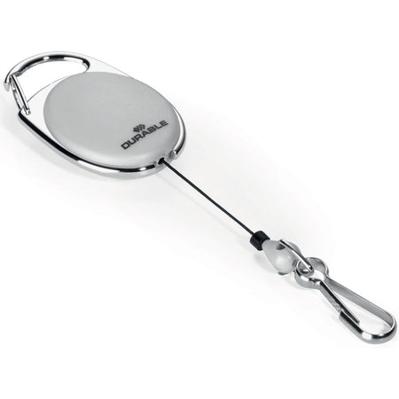 Durable - Style retractor with carabiner, gray