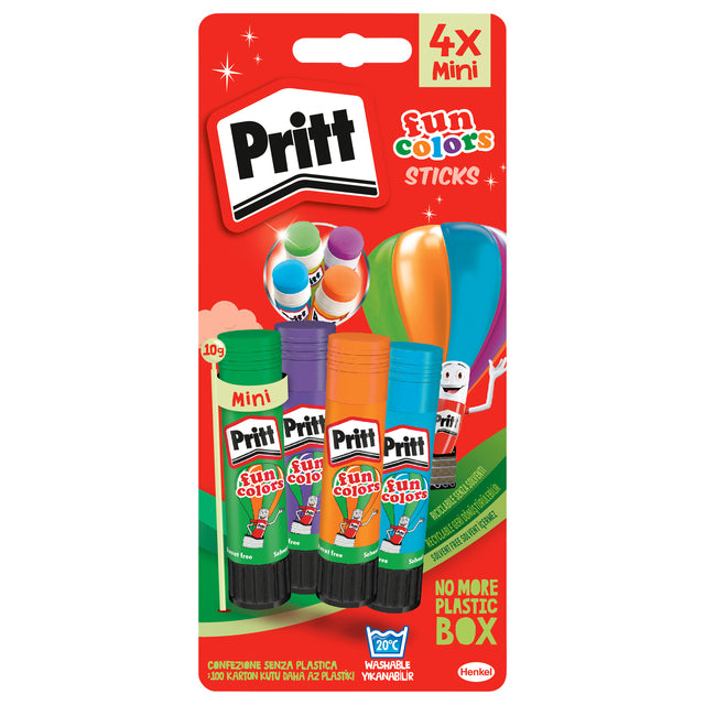 Pritt -  Lijmstift Stick 10gr FUN Colors 1 blister à 4 stuks