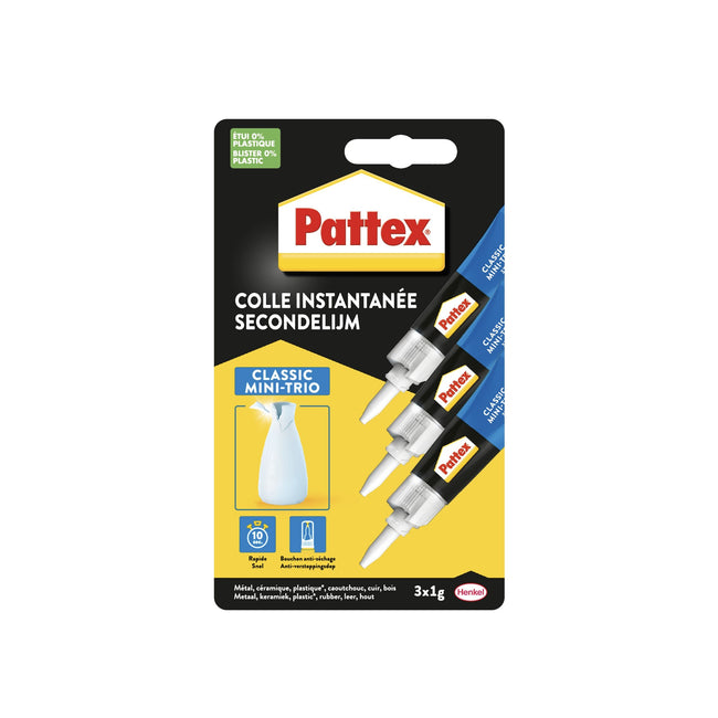 Pattex -  Secondelijm Classic mini trio tube 3x1gram op blister