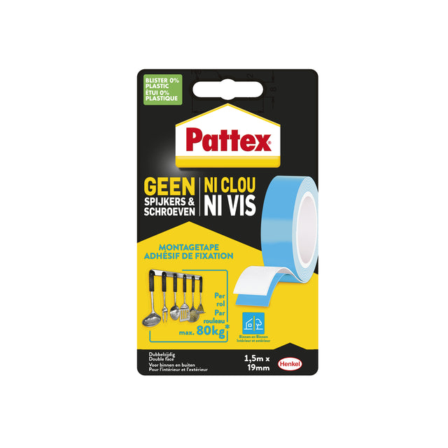 Pattex - Tapé adhésif Pattex 19mmx1,5 m Supermontage 20kg 2Z | 1 pièce | 12 pièces