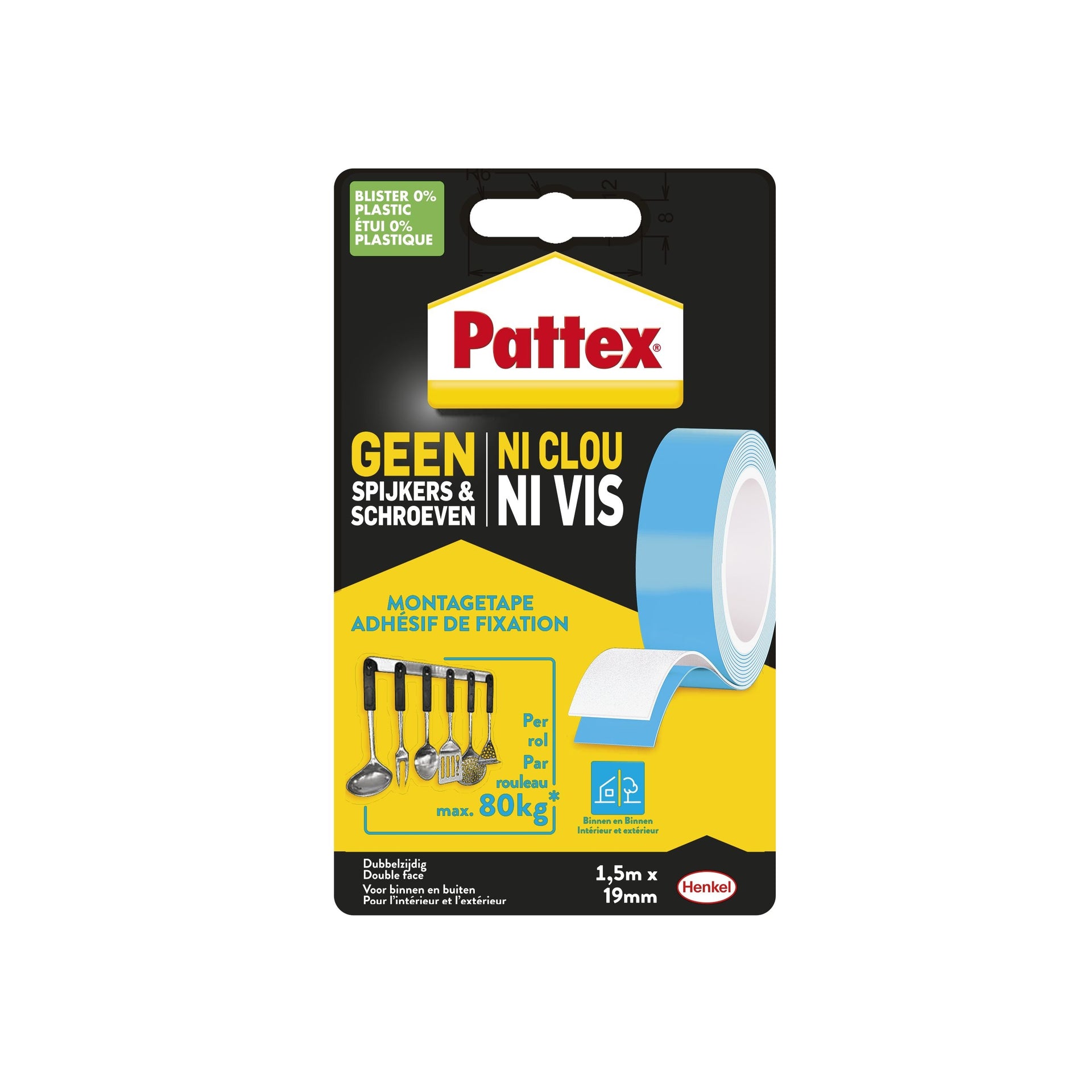 Pattex - Cinta adhesiva Super montaje 20kg doble cara para interior | 12 piezas