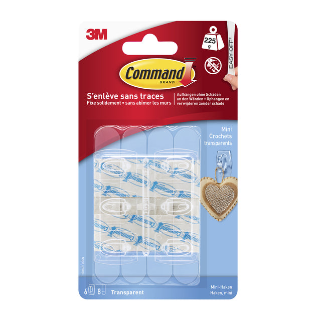 Command - decohaak, small, draagvermogen 225 gram, transparant, blister van 6 stuks