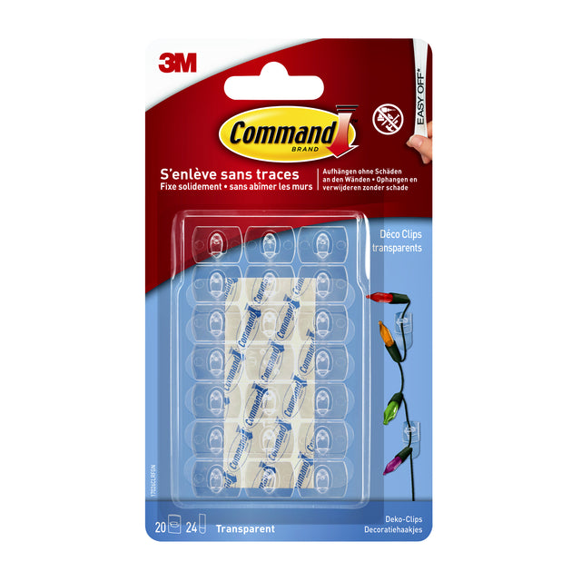 Command - decohaak, extra small, draagvermogen 225 gram, transparant, blister van 20 stuks