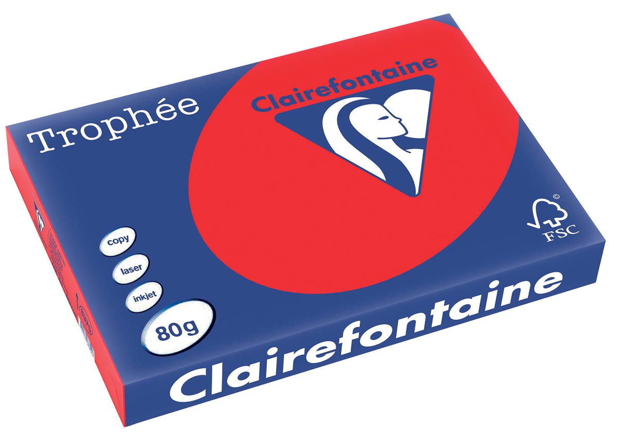 Clairefontaine - Trophée Intens, farbiges Papier, A3, 80 g, 500 Blatt, Korallenrot