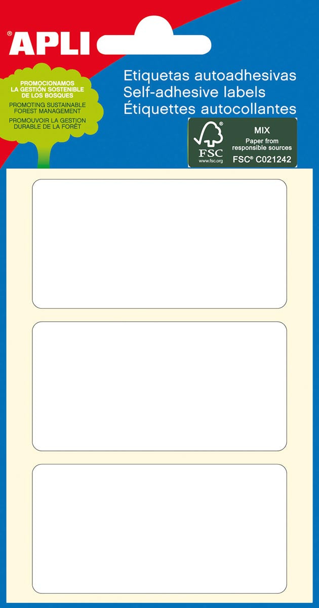 Apli -  witte etiketten ft 34 x 67 mm (b x h), 18 stuks, 3 per blad (2684)