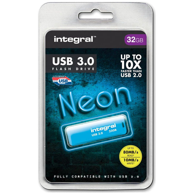 Integral - Neon USB 3.0 stick, 32 GB, blauw