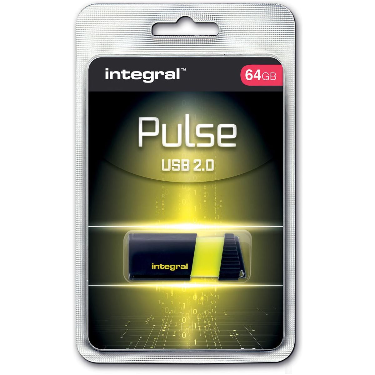 Integral - Pulse USB 2.0 stick, 64 GB, zwart/geel