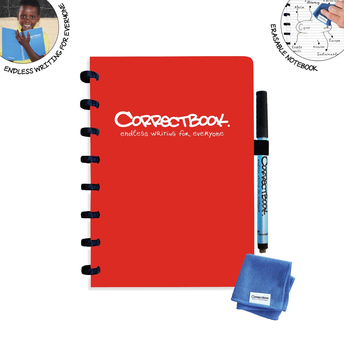 Correctbook - A5 Original: uitwisbaar / herbruikbaar notitieboek, gelijnd, Horizon Red (rood)