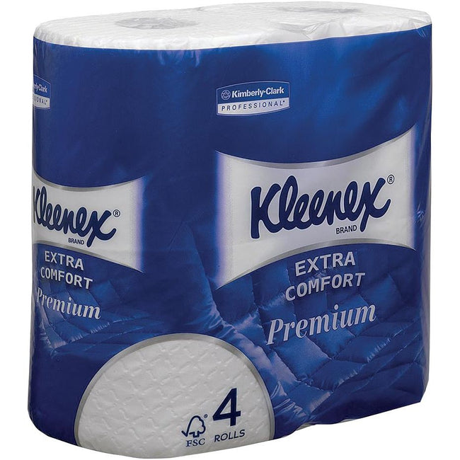 Kleenex - Papier de toilette Comfort supplémentaire, 4 couches, 160 feuilles par rouleau, paquet de 4 rouleaux