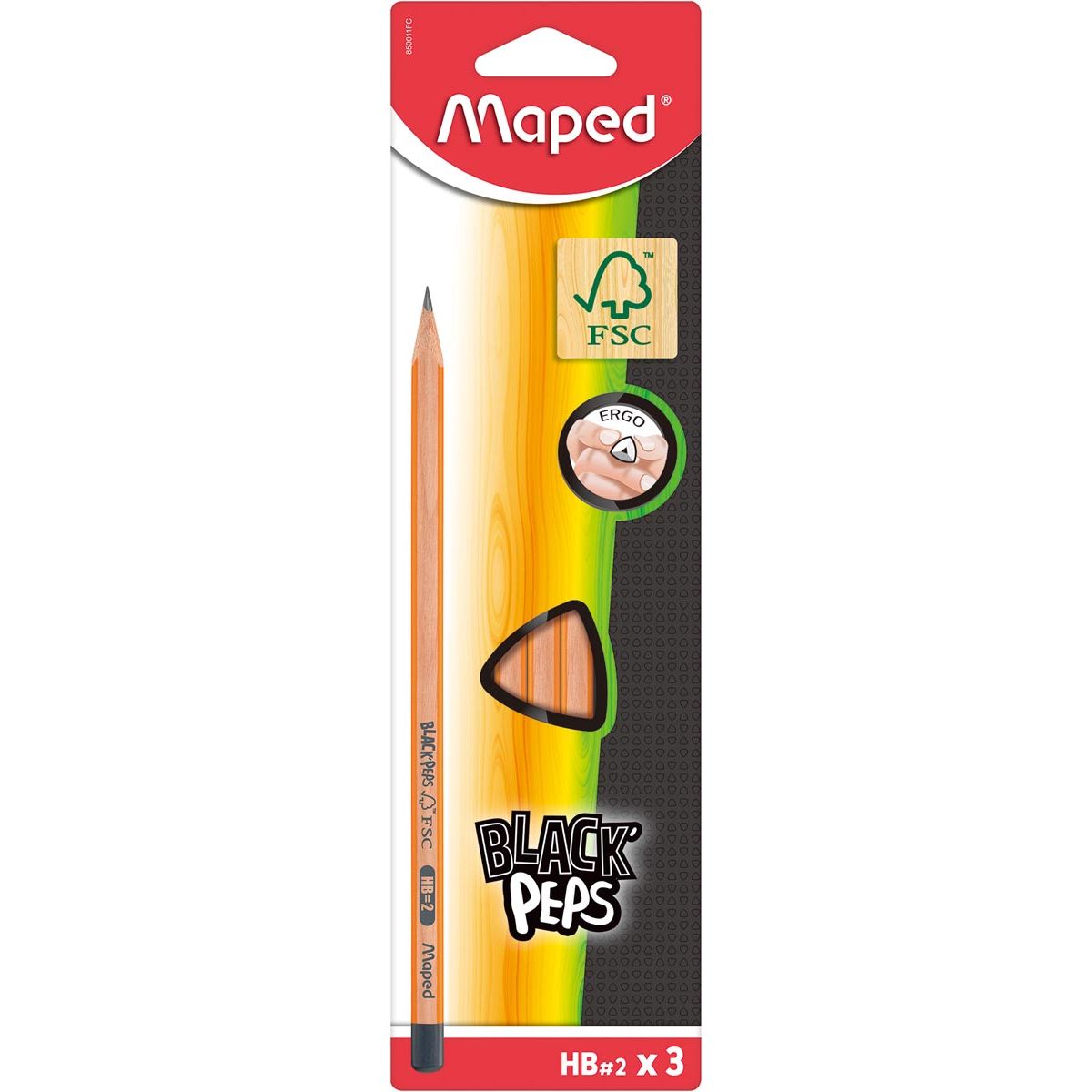 Maped - crayon noir'Peps hb, cloques de 3 pièces, sans gomme