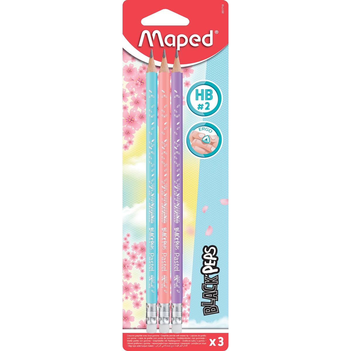 Maped - Matita tel Black'Peps, con gomma, blister da 3 pezzi