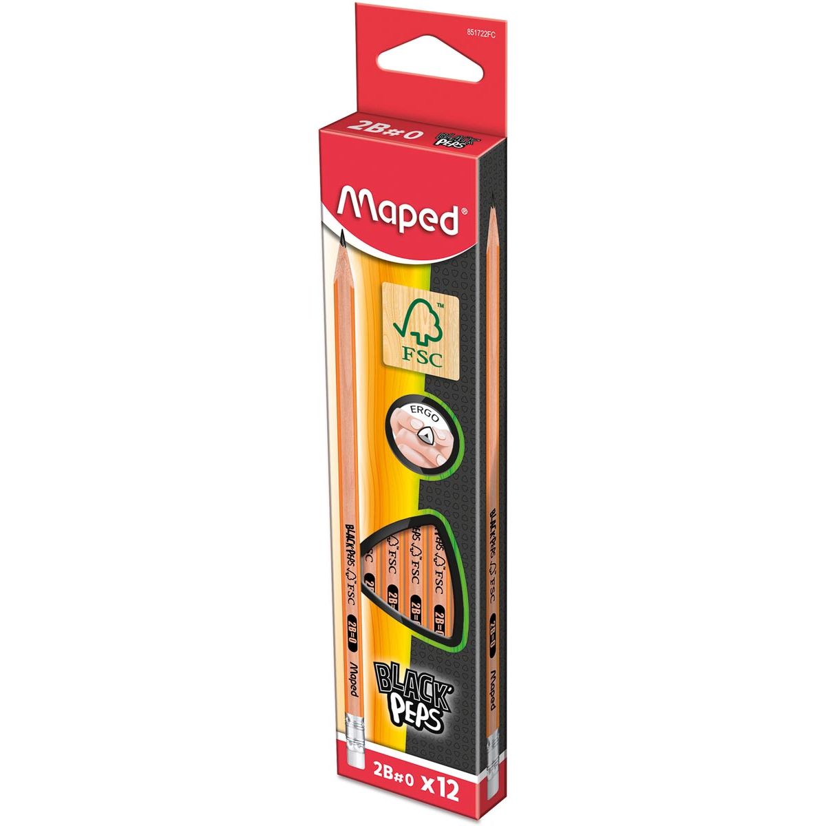 Maped - matita Black'Peps 2B, con gomma