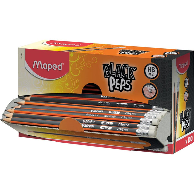 Maped - potlood Black'Peps HB, met gum, kartonnen displaydoos van 100 stuks