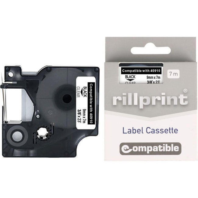 Rilldruck - kompatibler D1 E für 40910, 9 mm, schwarz auf transparent