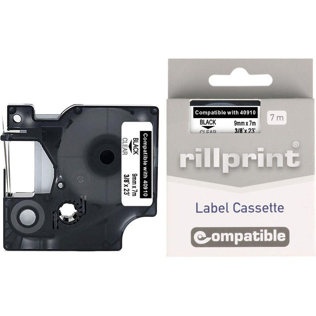 Rillprint -  compatible D1 e voor 40910, 9 mm, zwart op transparant