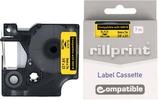 Rilldruck - kompatibler D1 E für 40918, 9 mm, schwarz auf Gelb