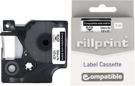Rillprint - compatibile D1 e per 45010, 12 mm, nero su trasparente