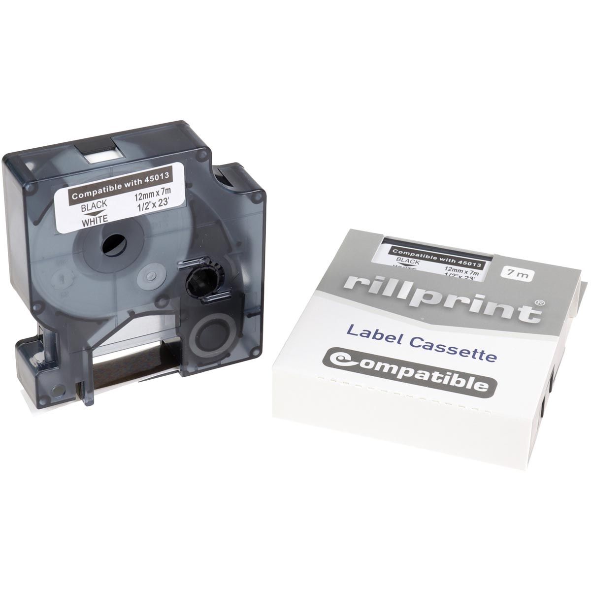 Rillprint -  compatible D1 e voor 45013, 12 mm, zwart op wit