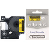 Rillprint - compatible D1 e pour 45018, 12 mm, noir sur jaune