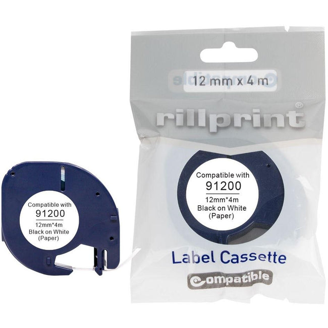 Rillprint -  compatible LetraTAG e voor 91200, 12 mm, papier, wit
