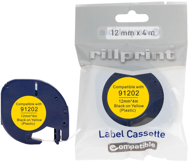 Rillprint - compatible LetraTAG e voor 91202, 12 mm, plastic, geel