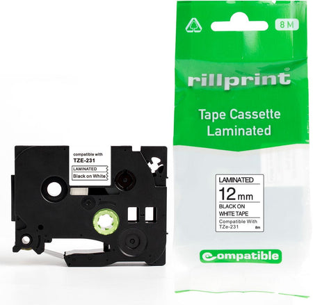 Rillprint - compatible TZe e pour TZe-231, 12 mm, noir sur blanc