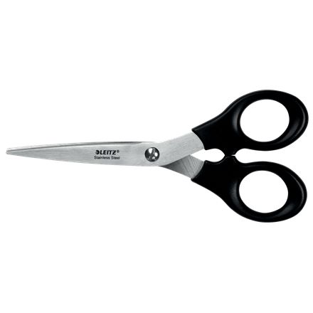 Leitz - tijeras, pie 16,5 cm, derecha e izquierda, punta afilada, acero inoxidable, negro, blister de 1 pieza