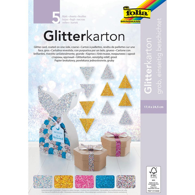 Folia - Folia Glitter Cardboard (argent, or, rose, bleu et mélange)