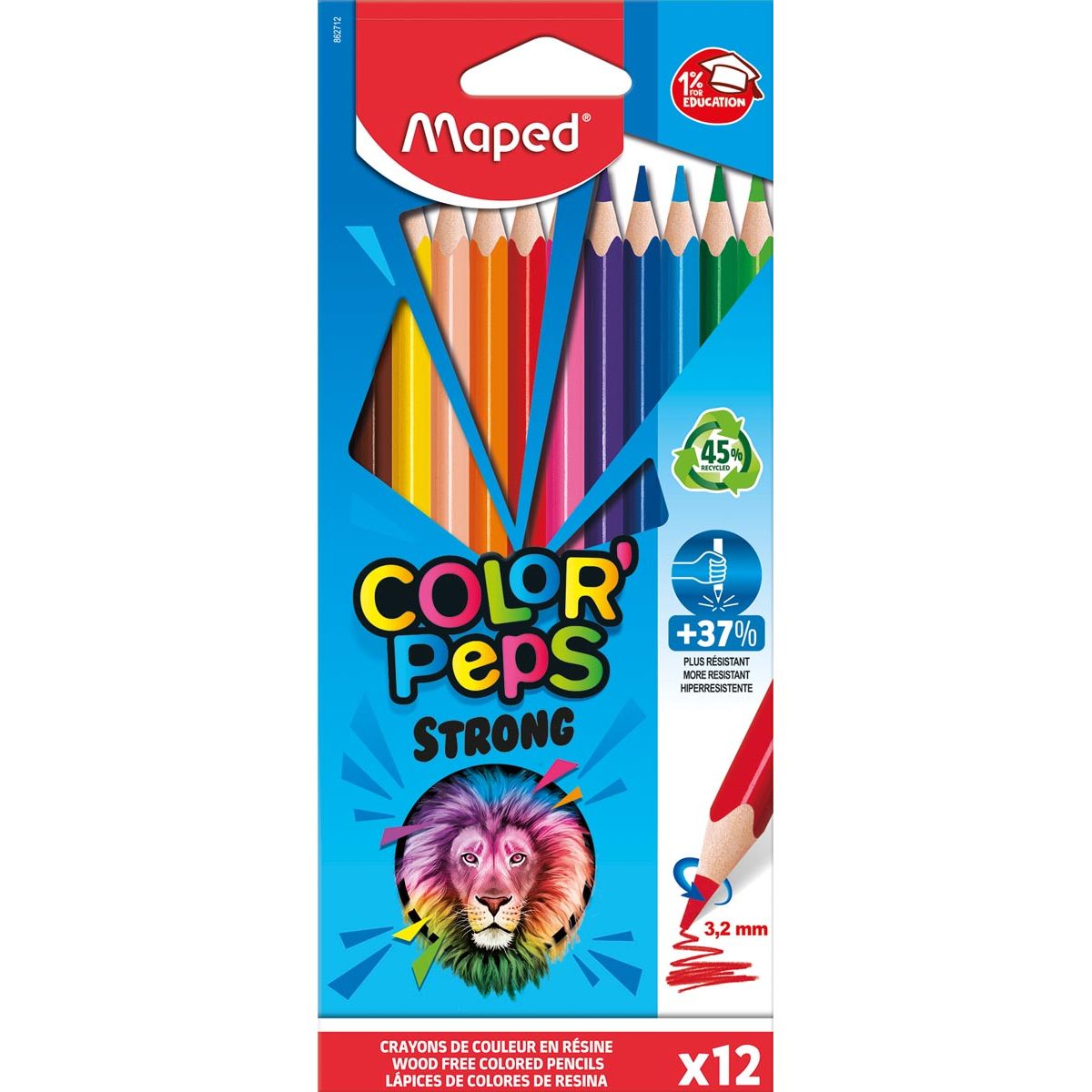 Maped - lápiz de color Color'Peps Strong, 12 lápices en estuche de cartón