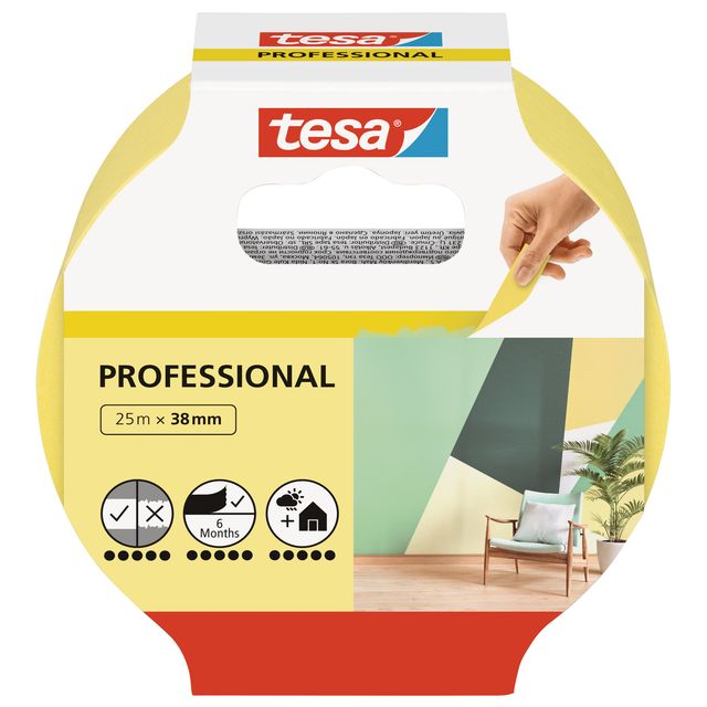Tesa -  Afplake prof 25mx38mm geel