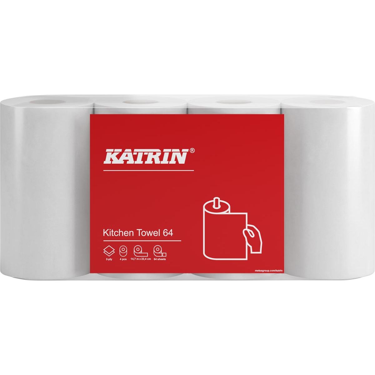 Katrin - Küchenpapier, 2-lagig, 64 Blatt pro Rolle, Packung mit 4 Rollen