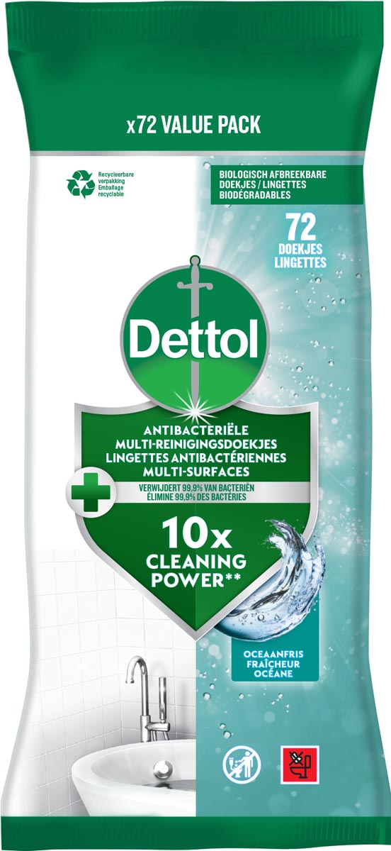 Dettol -   reiningsdoekjes antibacterieel, oceaanfris, pak van 72 stuks